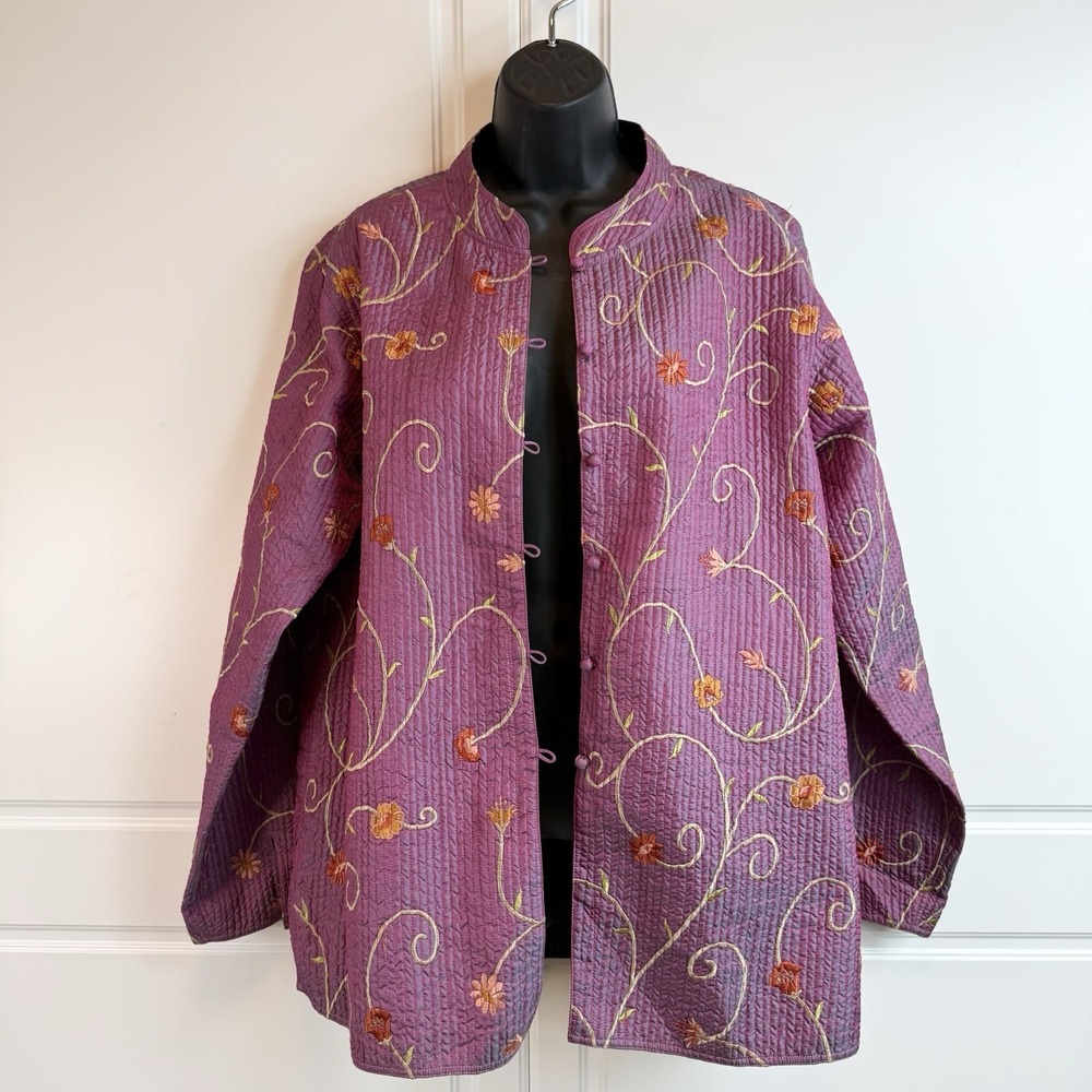 Vintage Sam Hilu's Sz L Quilt Reversible Kimono Wedding Jacket Pink Black Floral